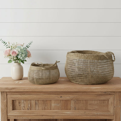 Set of Two Brown Wicker Basket