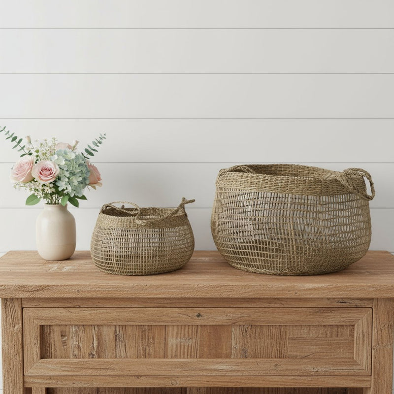 Set of Two Brown Wicker Basket