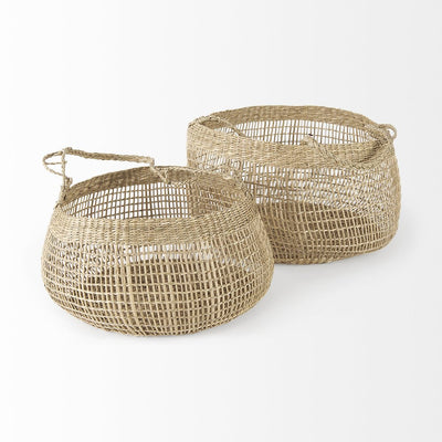 Set Of Two Wicker Storage Baskets With Long Handles