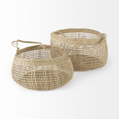 Set Of Two Wicker Storage Baskets With Long Handles
