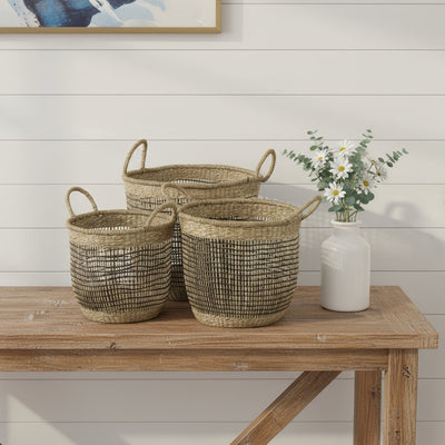 Set Of Three Light Brown Storage Baskets