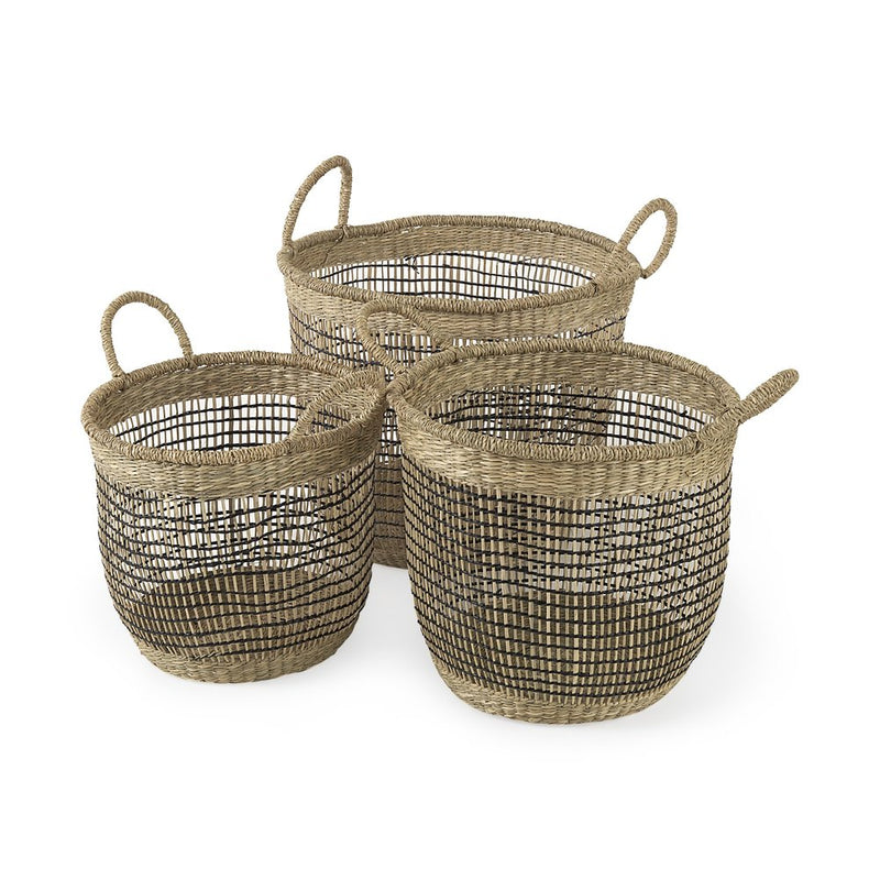 Set of Three Light Brown Wicker Basket