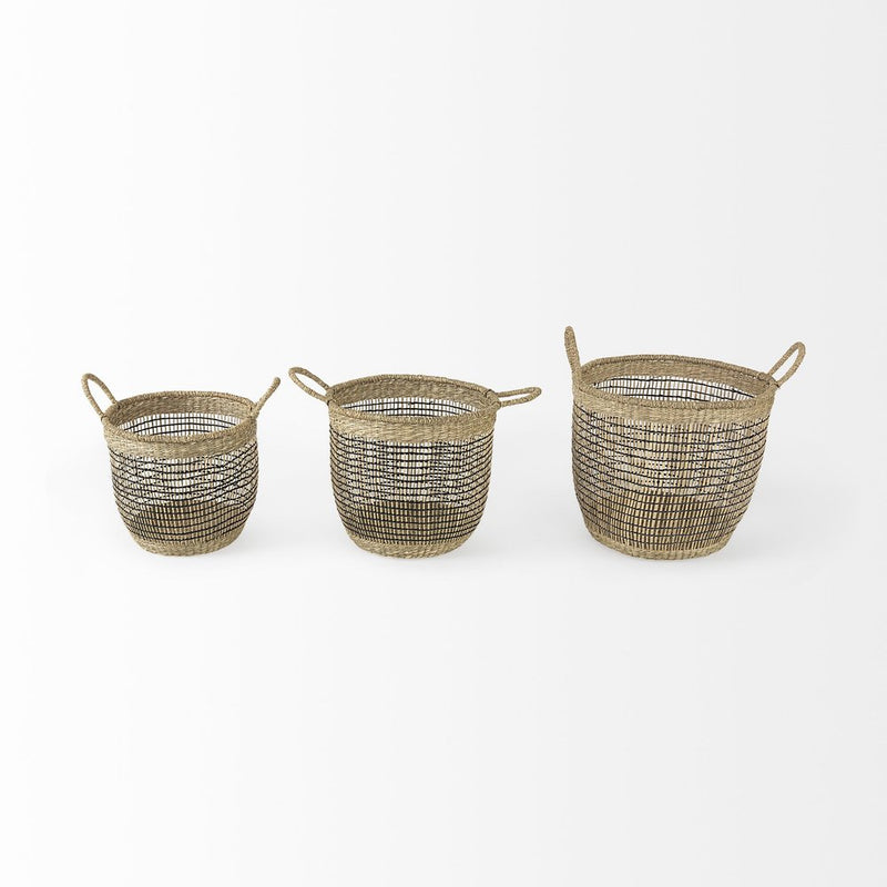 Set of Three Light Brown Wicker Basket
