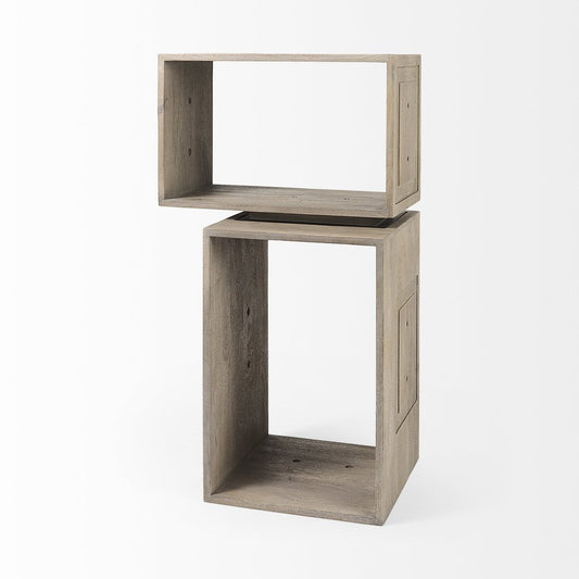 Set of Two Brown Solid and Manufactured Wood Two Tier Floating Bookcase