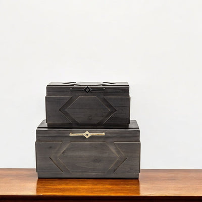 Set of Two Modern Rustic Brown Solid Wood Boxes