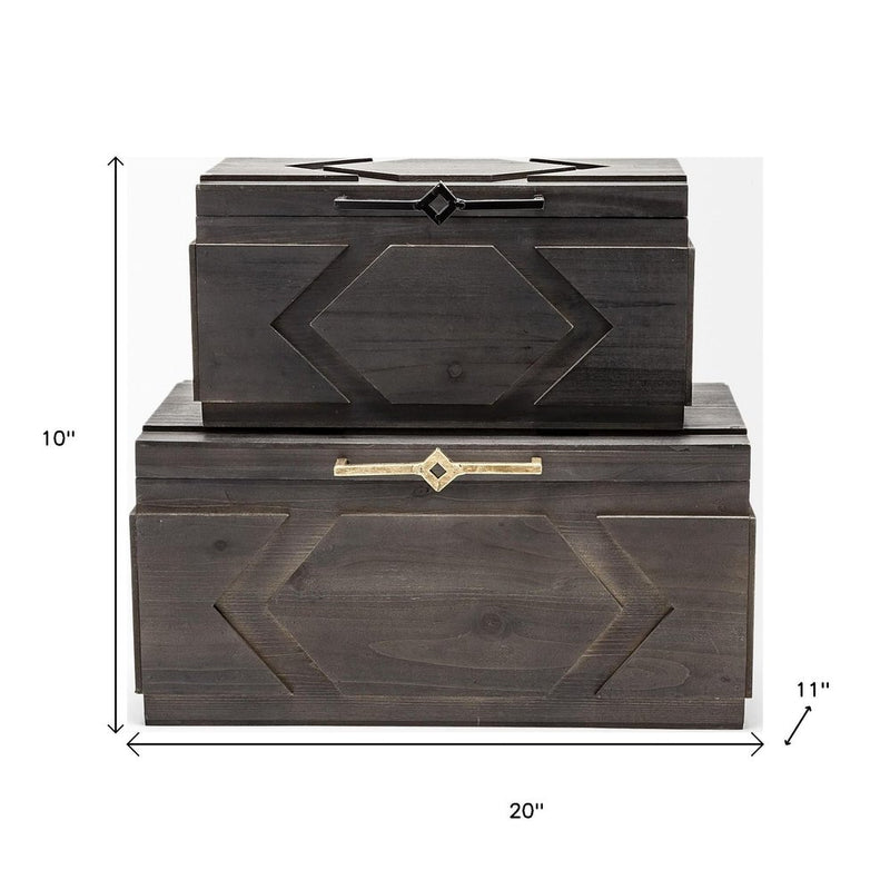 Set of Two Modern Rustic Brown Solid Wood Boxes