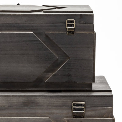 Set of Two Brown Solid Wood Box With Lid