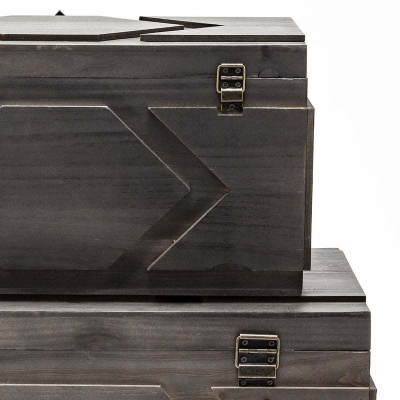 Set of Two Modern Rustic Brown Solid Wood Boxes