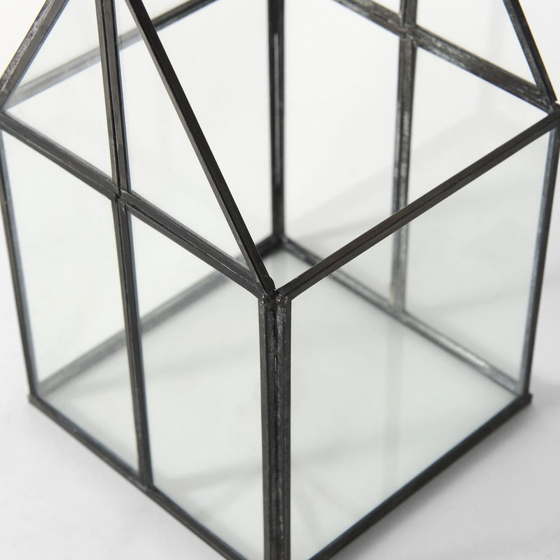 6" Black And Clear Glass And Metal Box