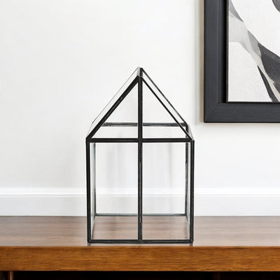8" Black Glass Desk Organizer