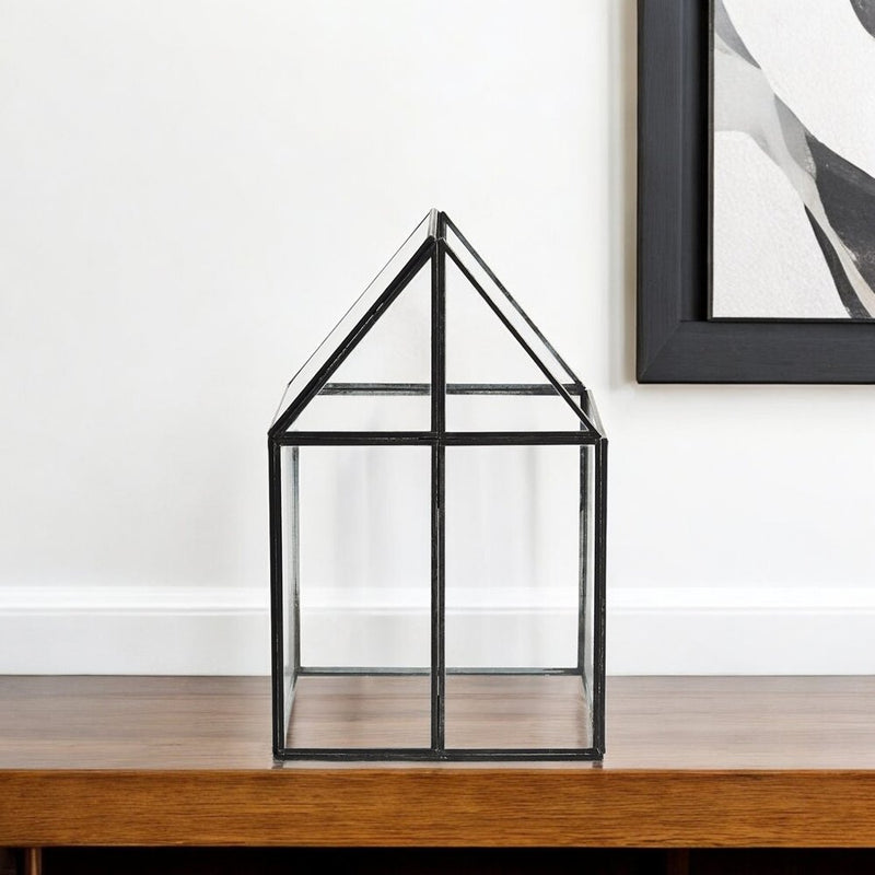 8" Black Glass Desk Organizer