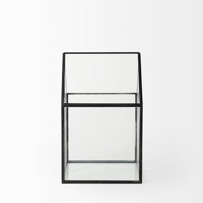8" Black Glass Desk Organizer