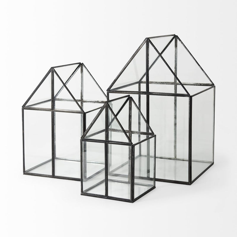8" Black Glass Desk Organizer