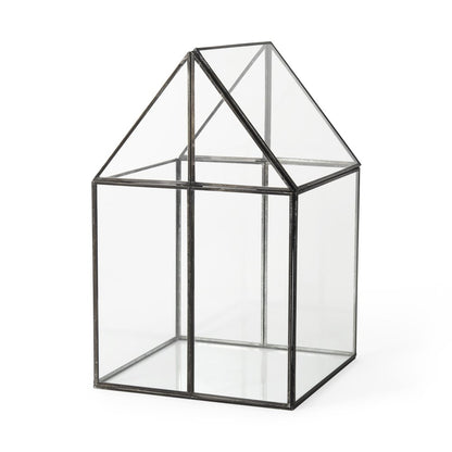 10" Black And Clear Glass And Metal Box