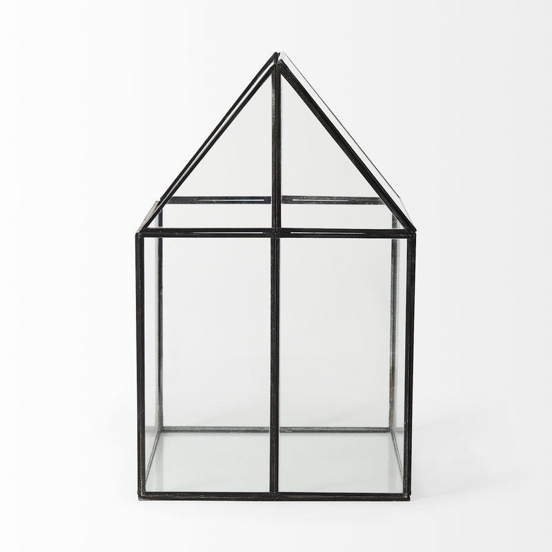 10" Clear And Black Glass and Metal Terrarium Box