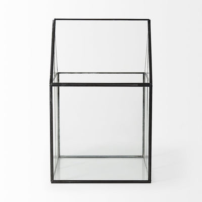 10" Black And Clear Glass And Metal Box