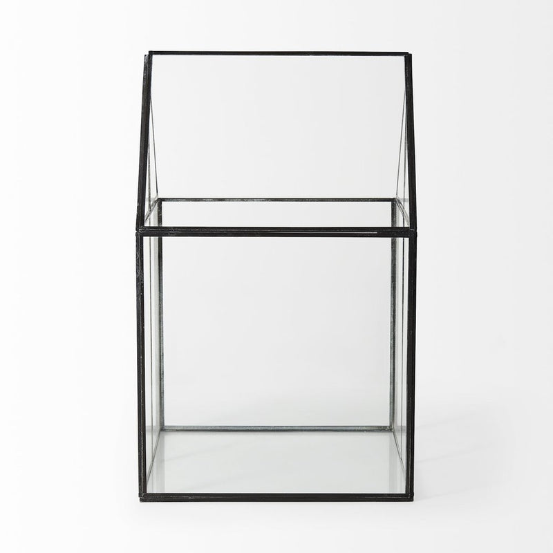 10" Black And Clear Glass And Metal Box