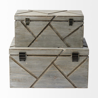 11" Gray Solid Wood Box With Lid
