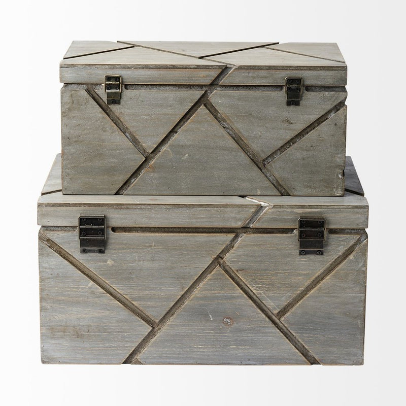 11" Gray Solid Wood Box With Lid