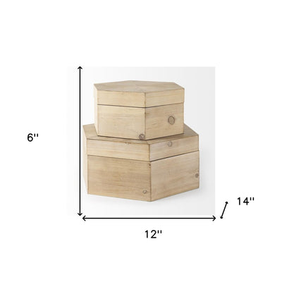 Set of Two 12" Natural Solid Wood Box