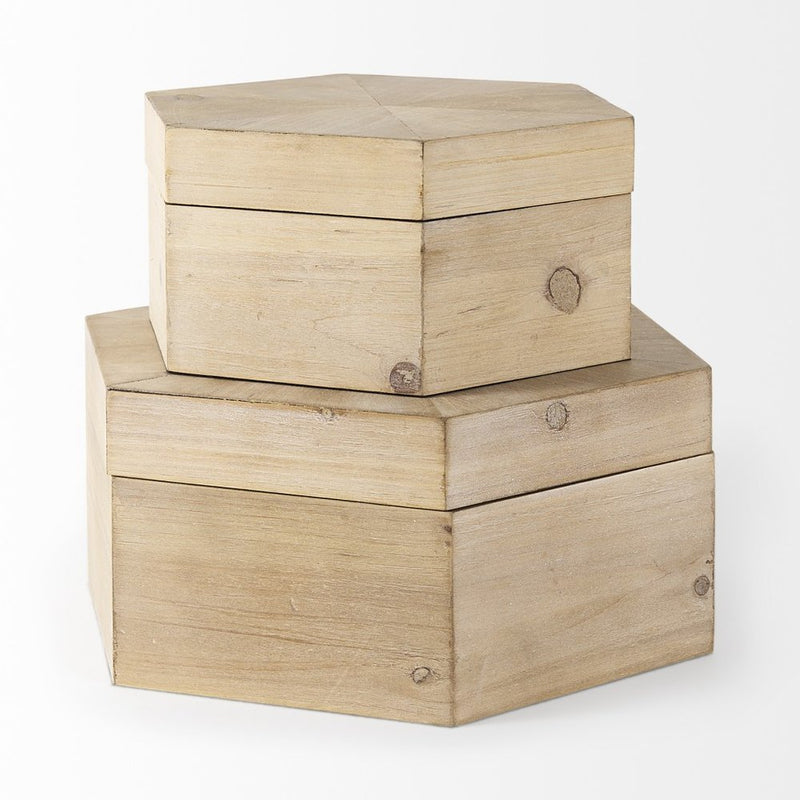 Set of Two Natural Solid Wood Box With Lid