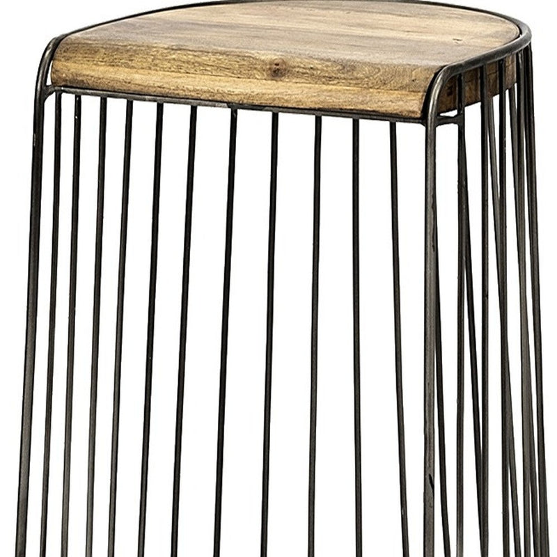 29" Black Solid Wood and Metal Backless Bar Chair