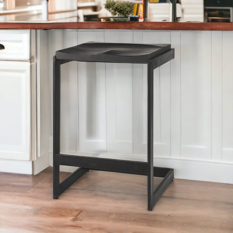 26" Black Solid Wood and Metal Backless Counter Height Bar Chair