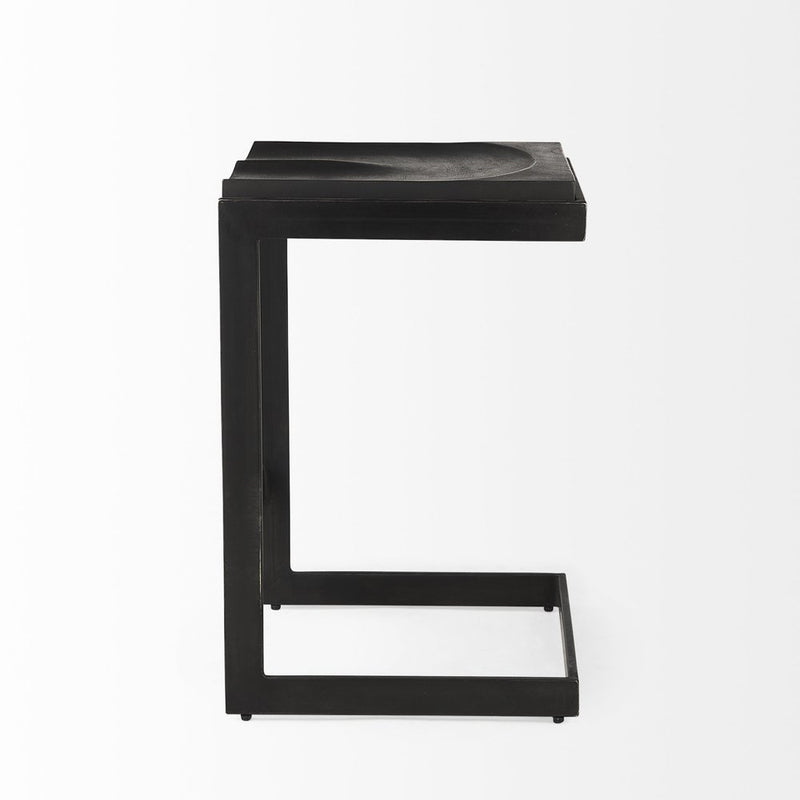 26" Black Solid Wood and Metal Backless Counter Height Bar Chair