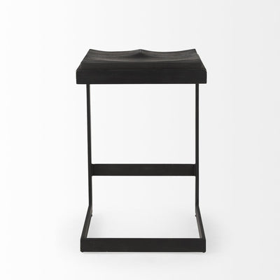 26" Black Solid Wood and Metal Backless Counter Height Bar Chair