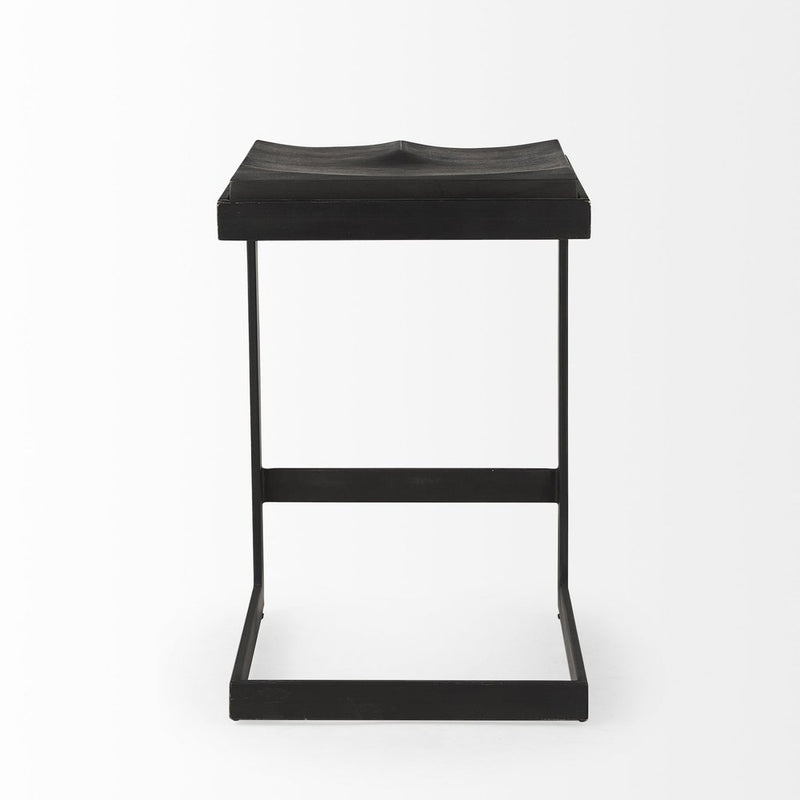 26" Black Solid Wood and Metal Backless Counter Height Bar Chair