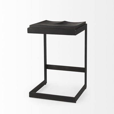 26" Black Solid Wood and Metal Backless Counter Height Bar Chair