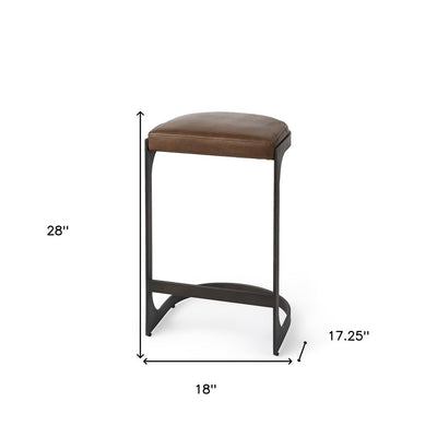 29" Black Leather and Metal Backless Bar Chair