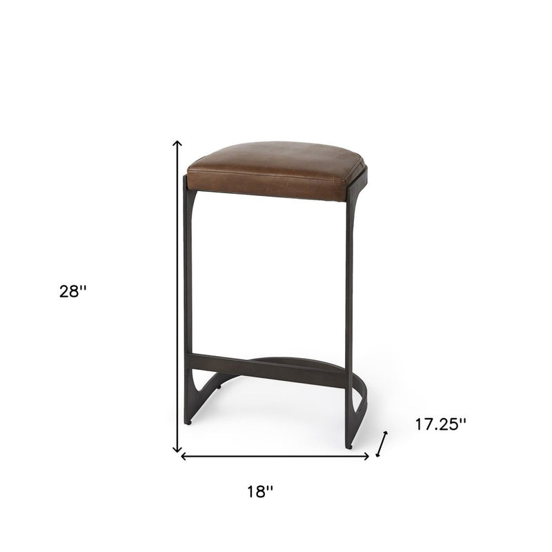 29" Black Leather and Metal Backless Bar Chair