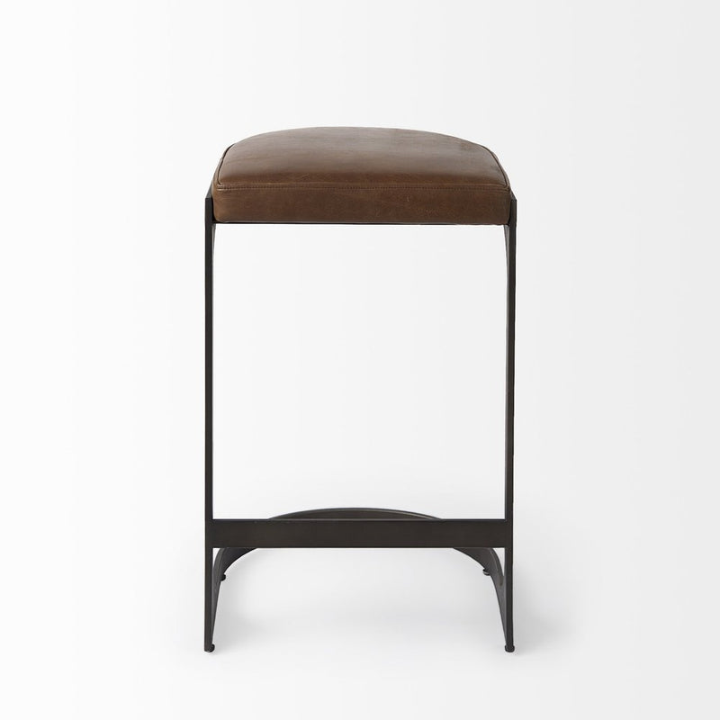 29" Black Leather and Metal Backless Bar Chair