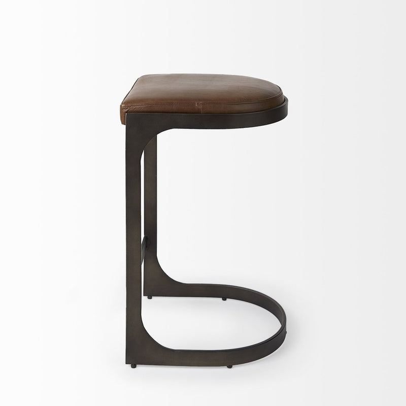 29" Black Leather and Metal Backless Bar Chair