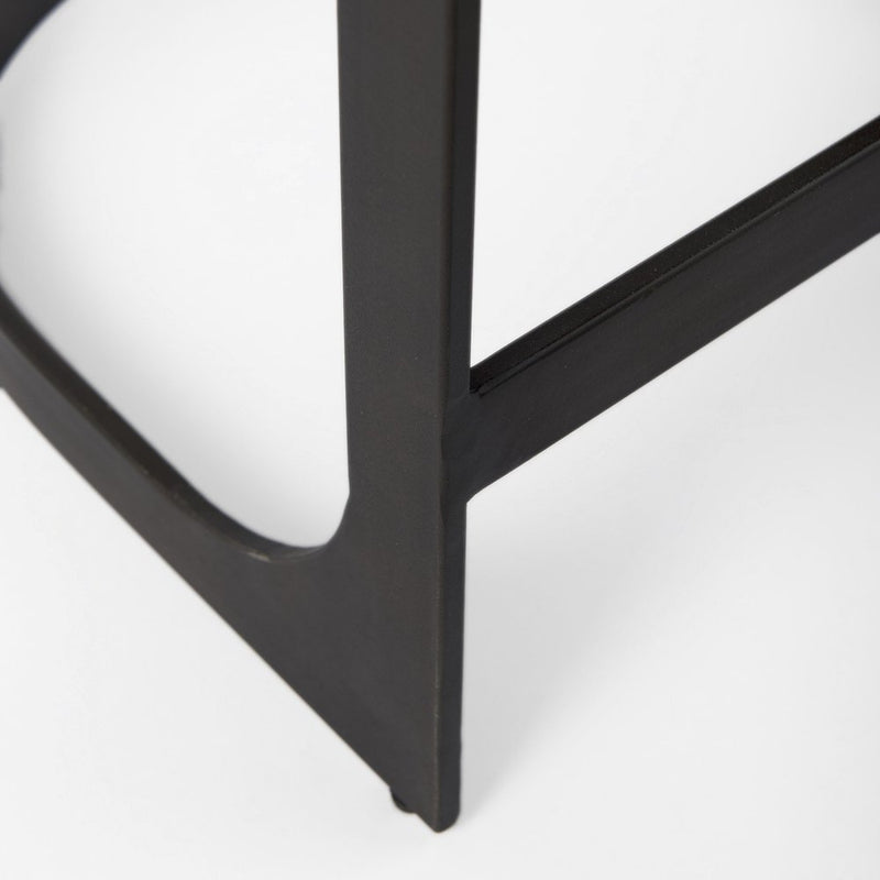 29" Black Leather and Metal Backless Bar Chair