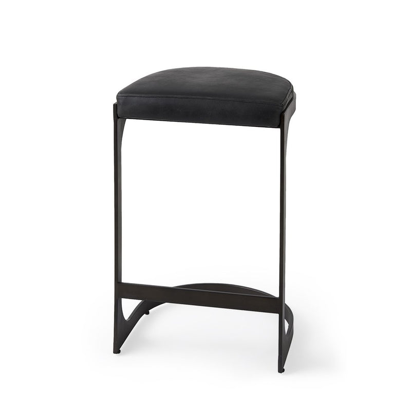 29" Black Faux Leather and Metal Backless Bar Chair