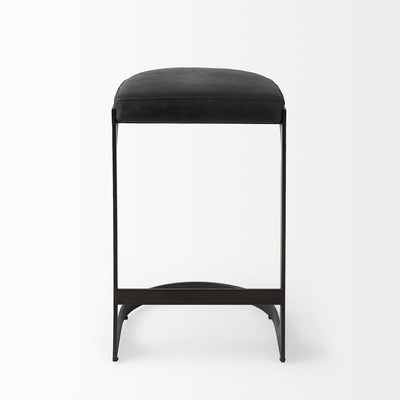 29" Black Faux Leather and Metal Backless Bar Chair