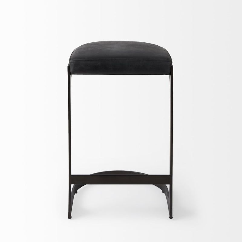 29" Black Faux Leather and Metal Backless Bar Chair
