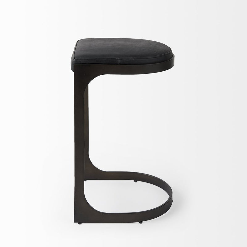 29" Black Faux Leather and Metal Backless Bar Chair