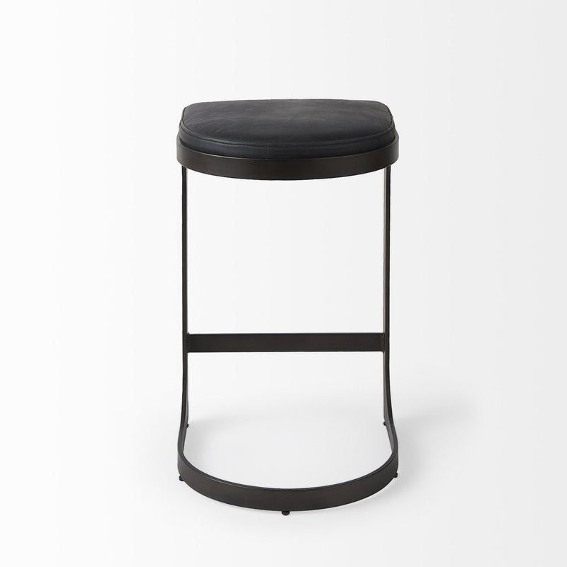 29" Black Faux Leather and Metal Backless Bar Chair