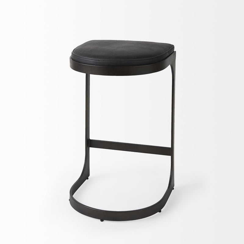 29" Black Faux Leather and Metal Backless Bar Chair