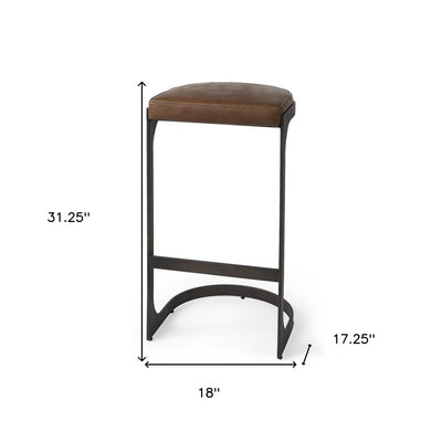 35" Black Leather and Metal Backless Bar Chair