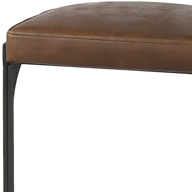 35" Black Leather and Metal Backless Bar Chair