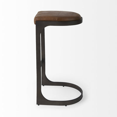 35" Black Leather and Metal Backless Bar Chair
