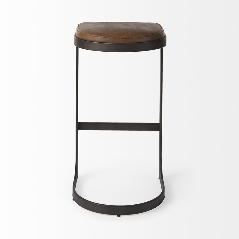 35" Black Leather and Metal Backless Bar Chair