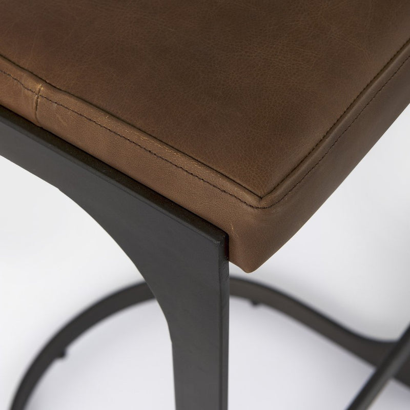 35" Black Leather and Metal Backless Bar Chair