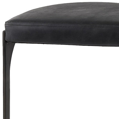 35" Black Leather and Metal Backless Bar Chair