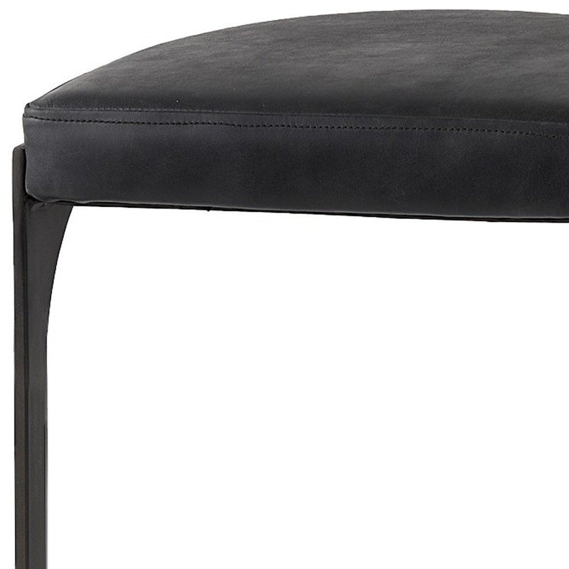 35" Black Leather and Metal Backless Bar Chair