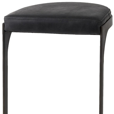 35" Black Leather and Metal Backless Bar Chair